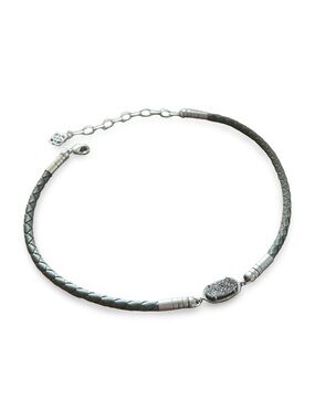 Kendra Scott Braided Leather Choker with Platinum "Elisa" Druzy Pendant